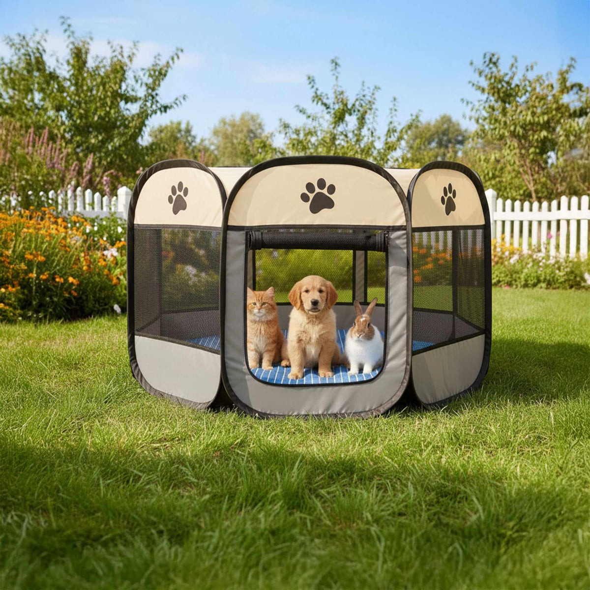 Foldable Indoor & Outdoor Pet Playpen, Weather-Resistant