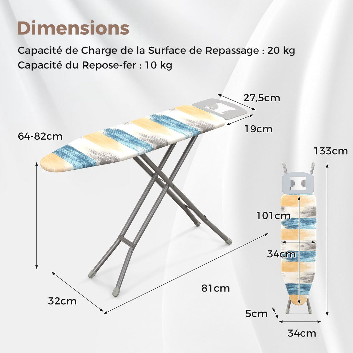 Foldable Ironing Board With Iron Rest, 7-Height Adjust