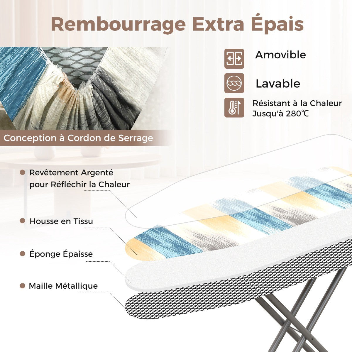 Foldable Ironing Board With Iron Rest, 7-Height Adjust