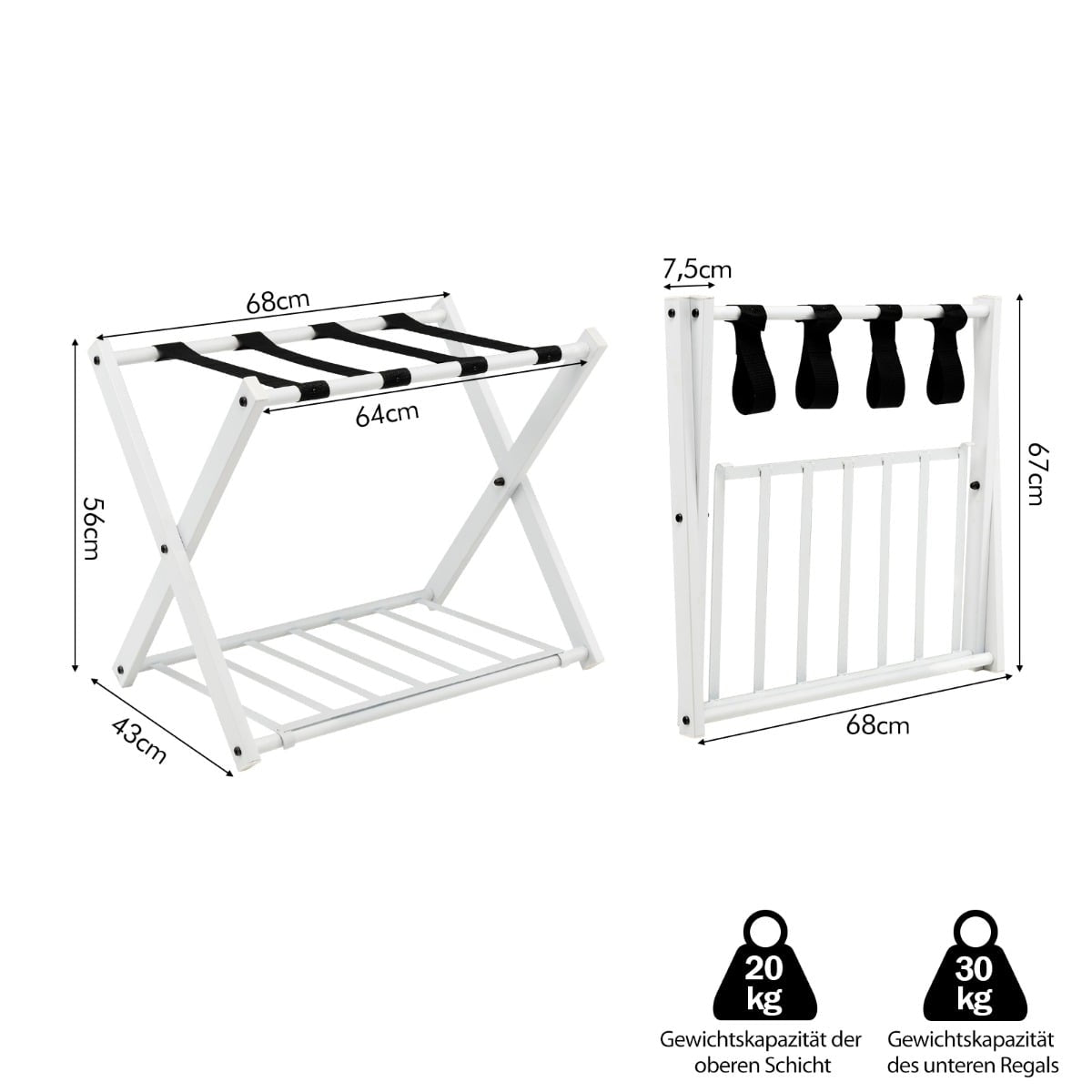 Foldable Luggage Rack Set, 2-Tier, Iron, 60kg Capacity