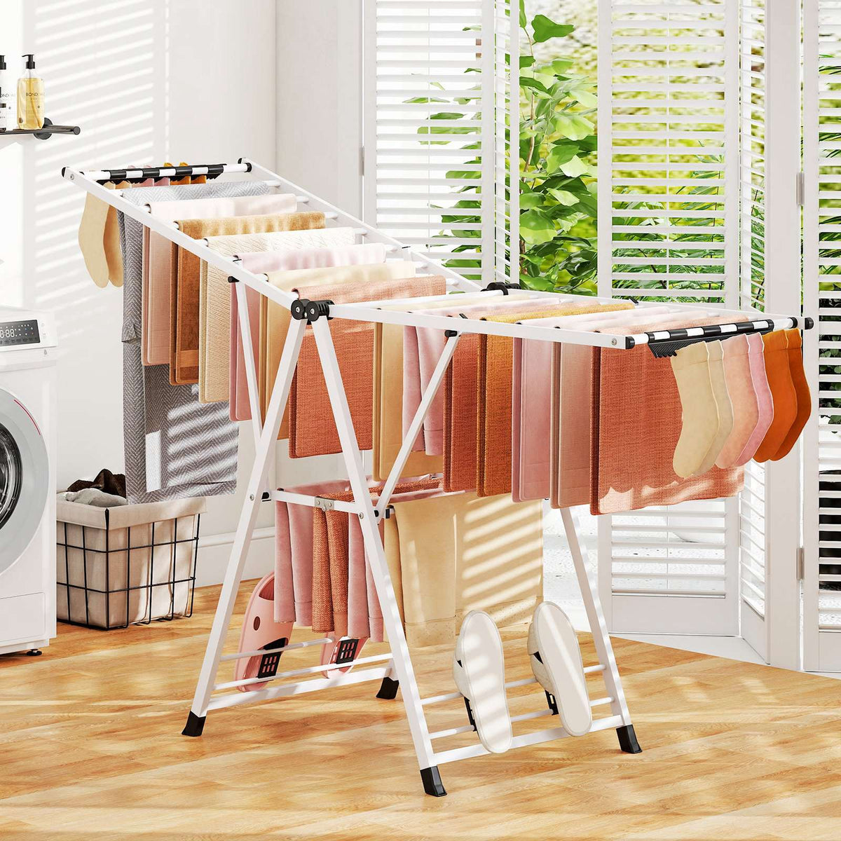 Foldable Metal Clothes Drying Rack With Adjustable Wings