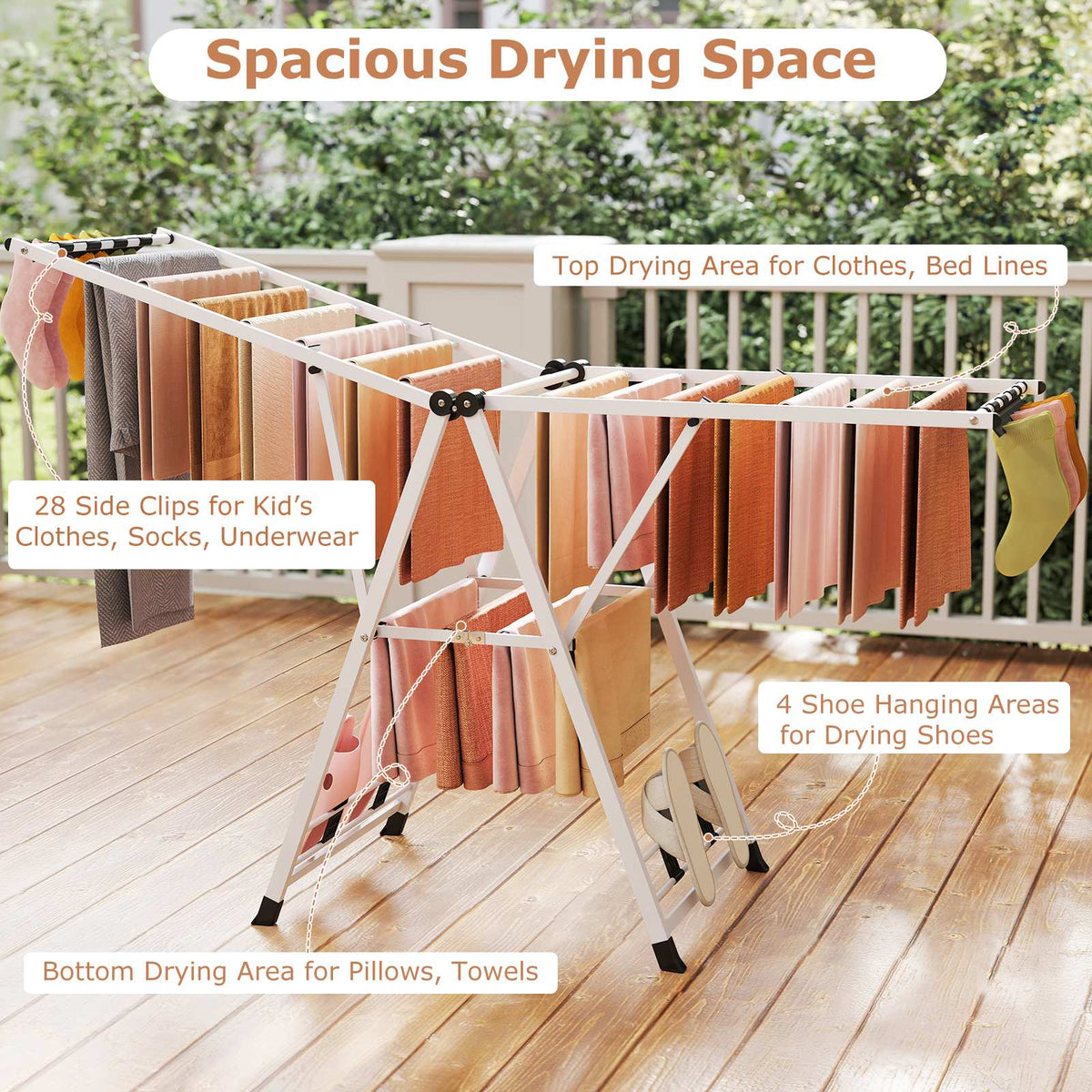 Foldable Metal Clothes Drying Rack With Adjustable Wings