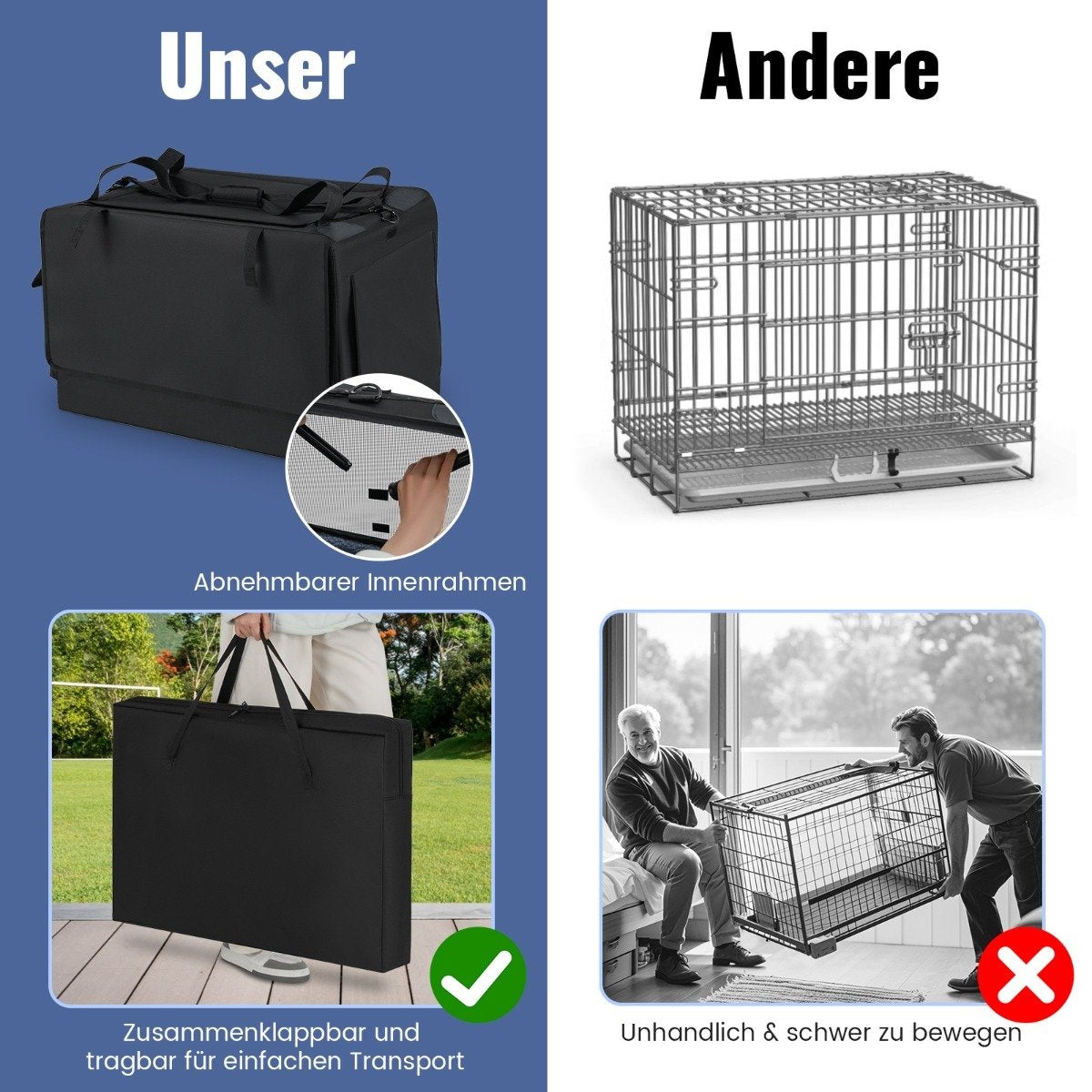 Foldable Pet Carrier with Dual Openings & Mesh Basket, 88x72x48 cm