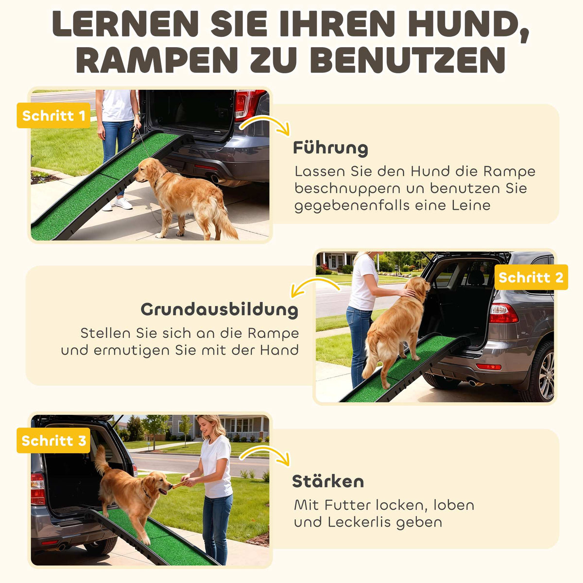 Foldable Pet Ramp for Cars, 155 cm, Non-Slip Surface