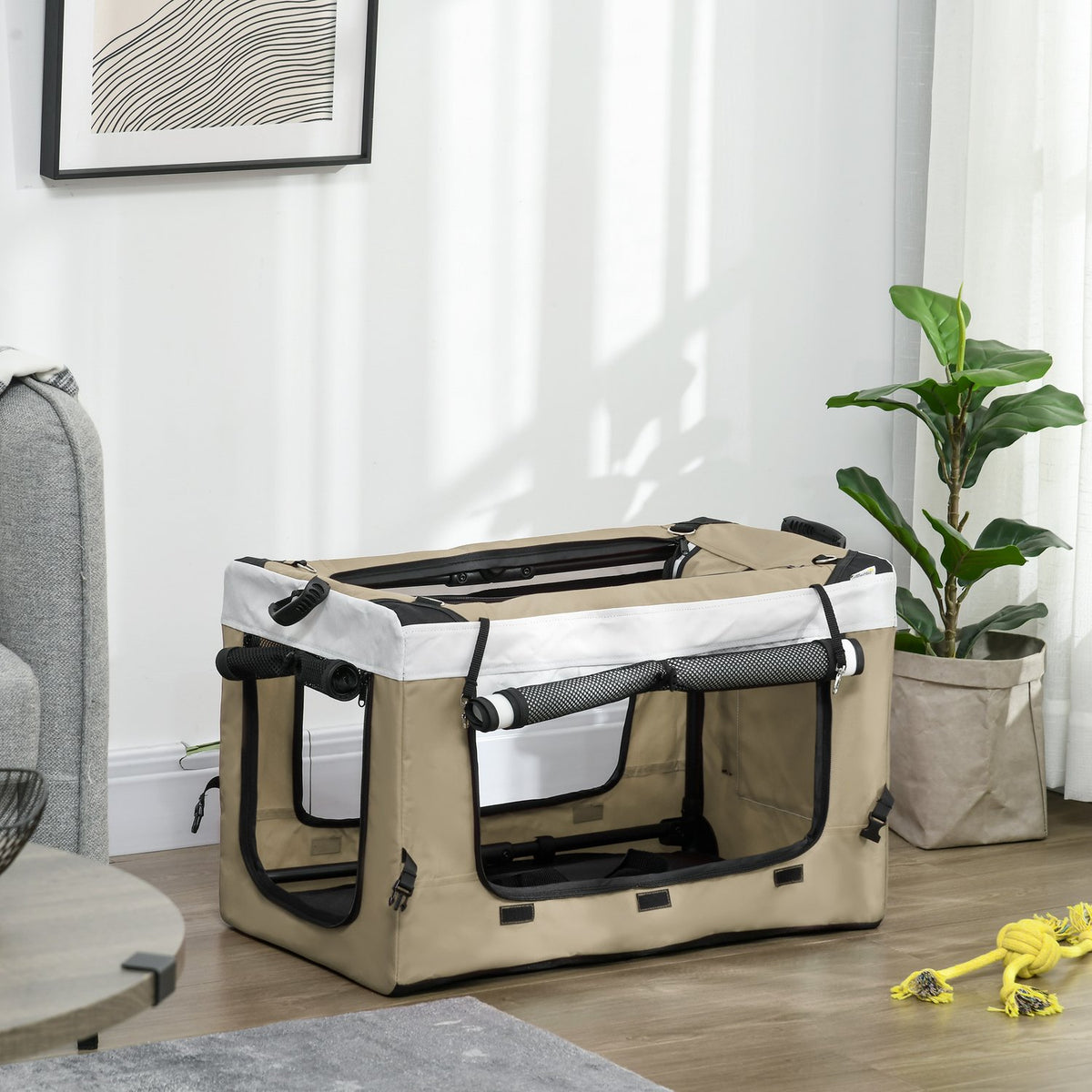 Foldable Pet Stroller for Dogs Cats, Detachable Carry Bag, Shoulder Straps, 4 Wheels with Brakes, 600D Oxford 81 x 58 x 97.5cm Khaki