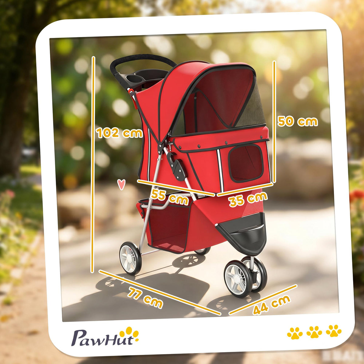 Foldable Pet Stroller with Storage, Red, for Small Dogs