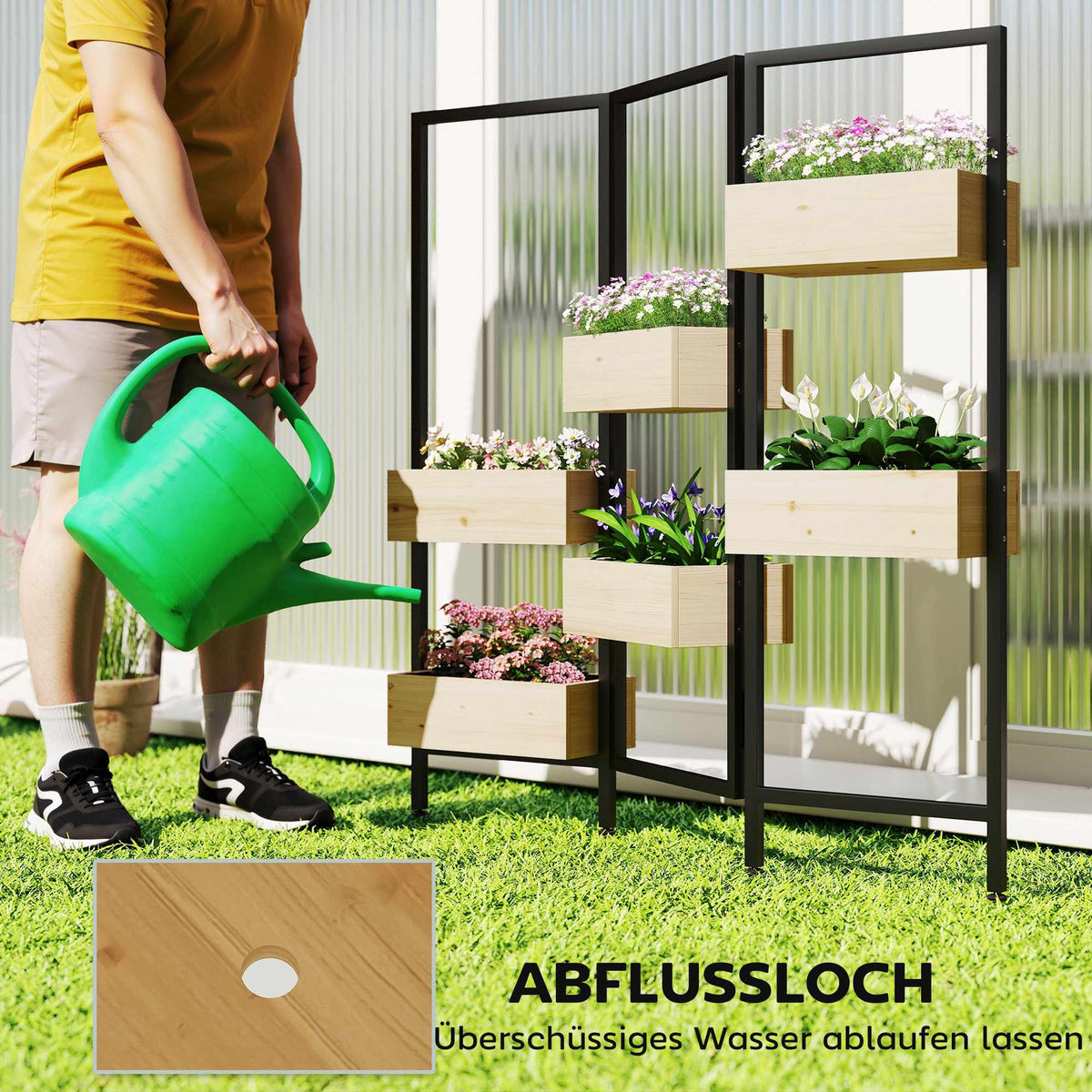 Foldable Planter Divider – 6 Wood Boxes, Steel Frame