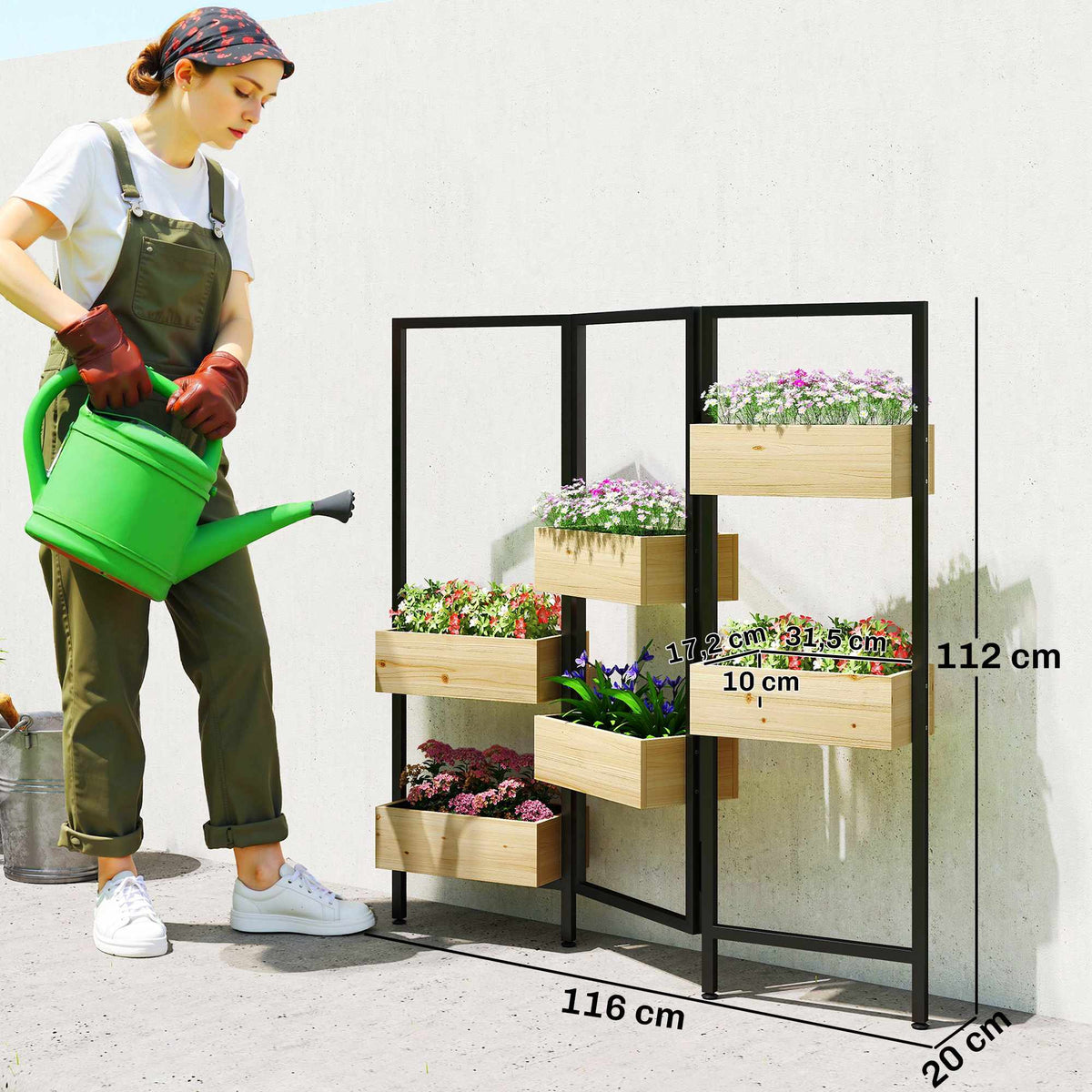 Foldable Planter Divider – 6 Wood Boxes, Steel Frame