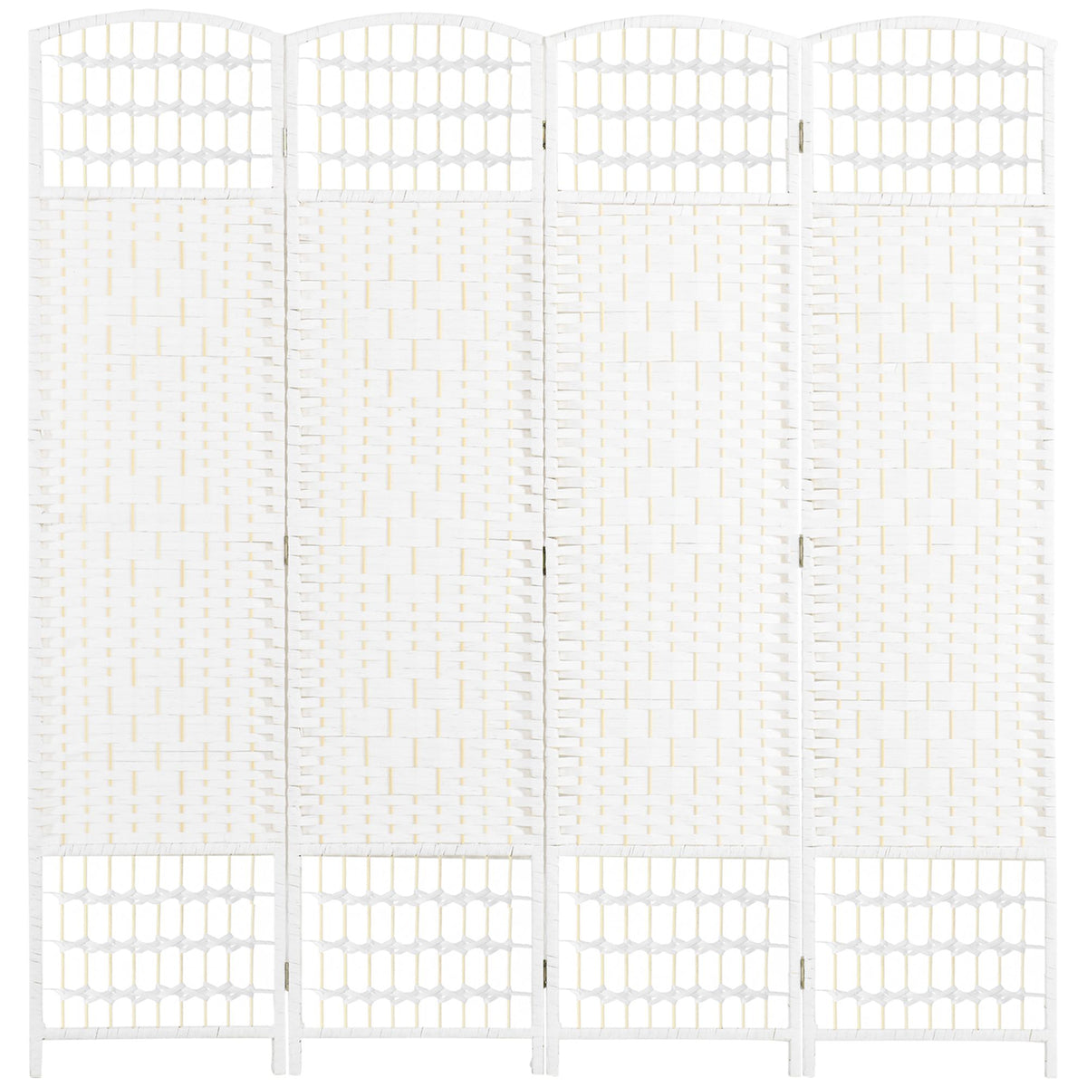 Foldable Room Divider, 4 Panels, White, Wood Frame