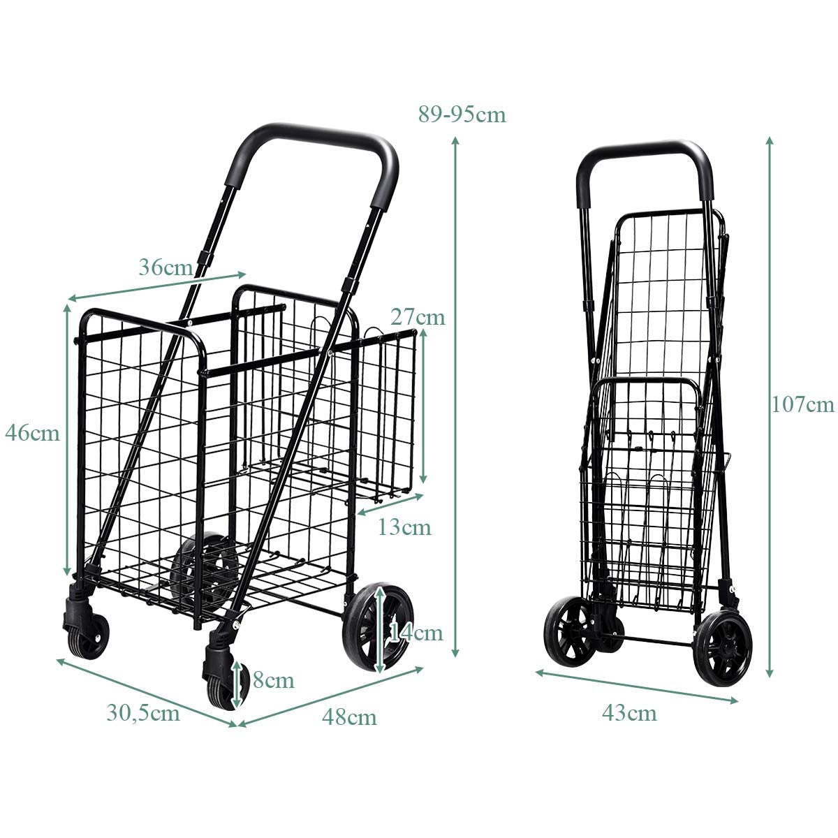 Foldable Shopping Cart with Dual Basket and Adjustable Handle