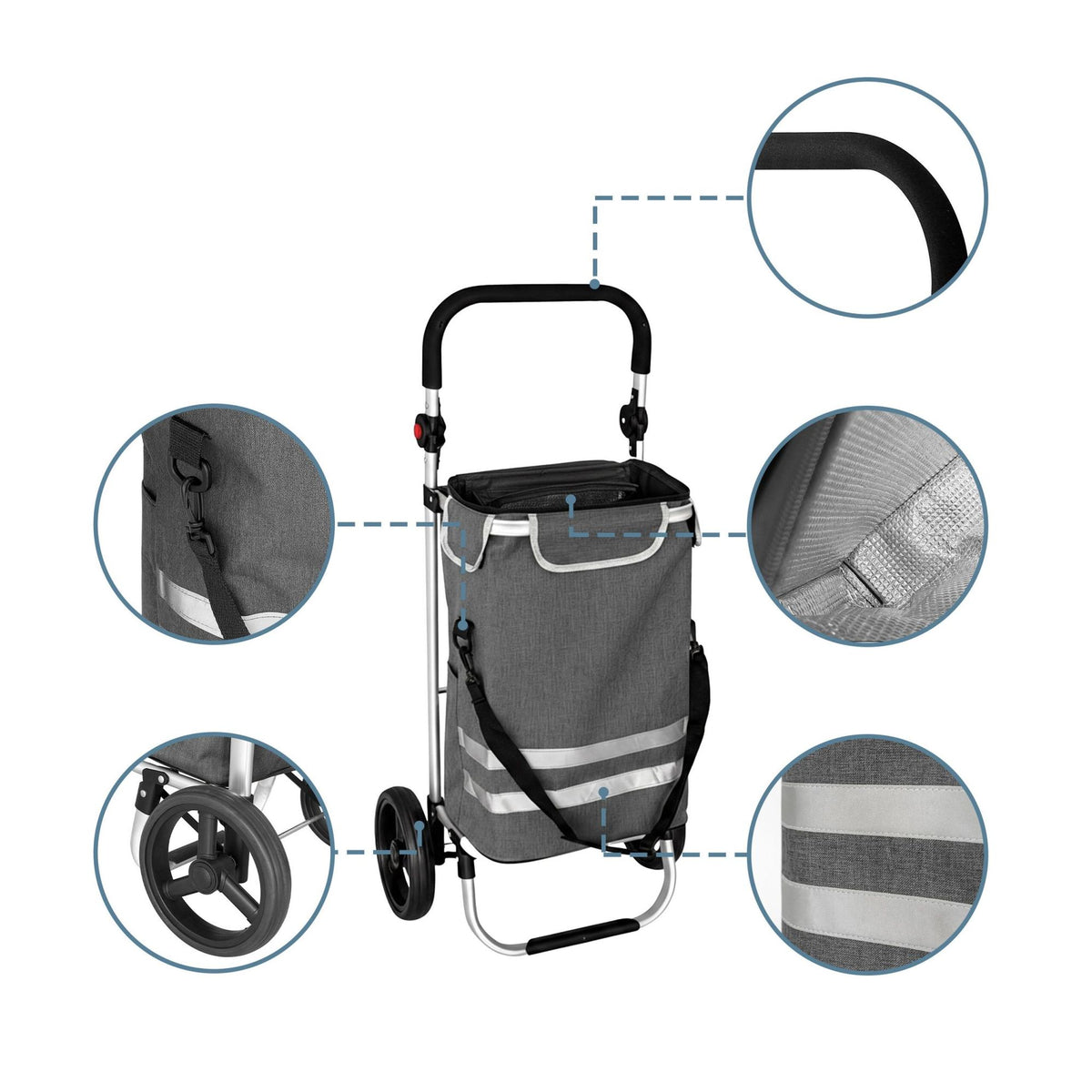 Foldable Shopping Trolley, 45L, Cooler Bag, 35kg Capacity
