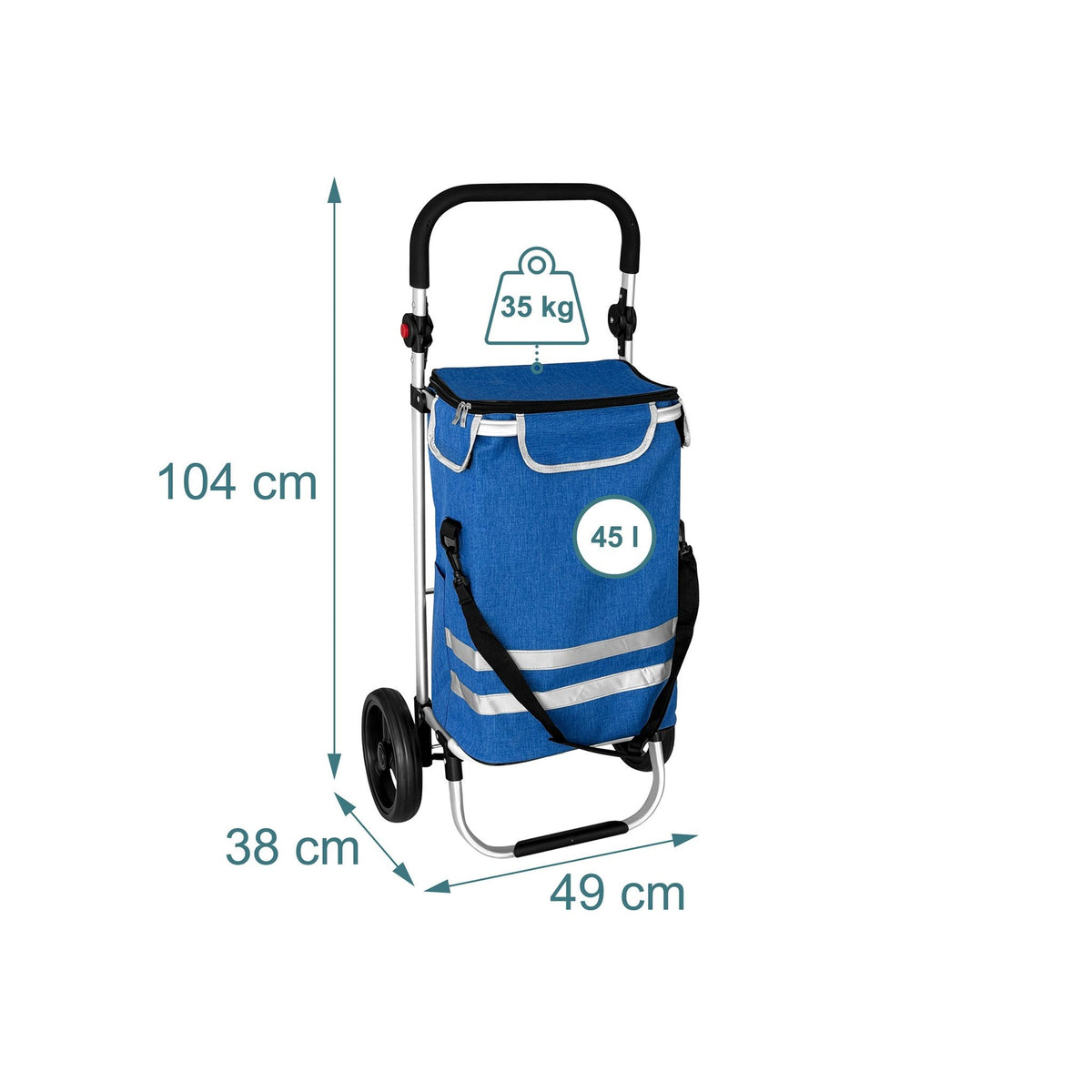 Foldable Shopping Trolley, 45L, Cooler Bag, 35kg Capacity