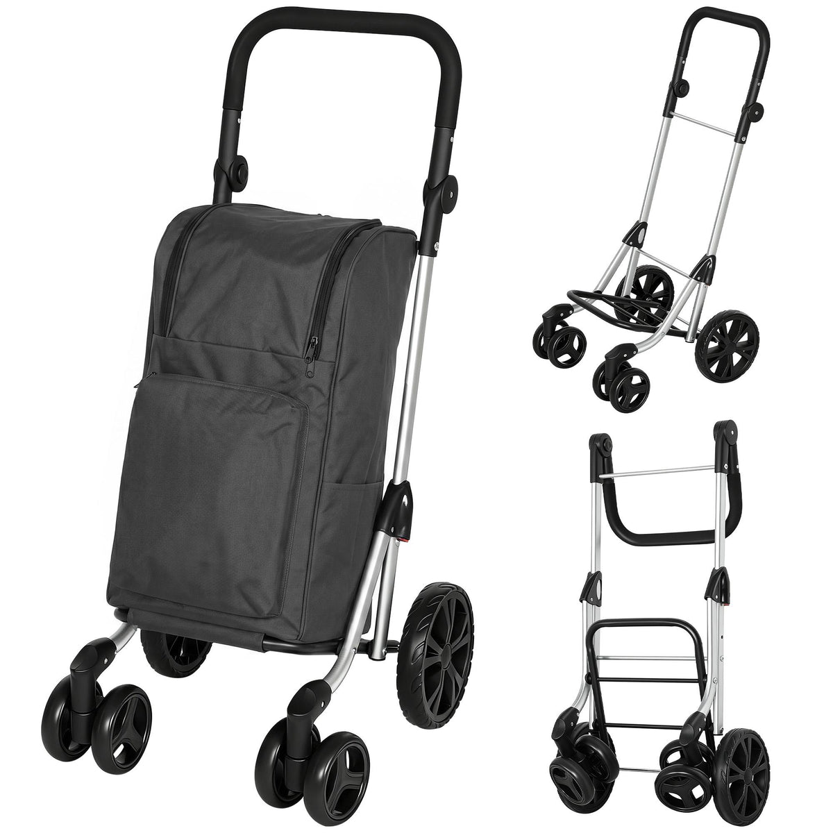 Foldable Shopping Trolley with Cooler Bag, 46L, Dark Grey