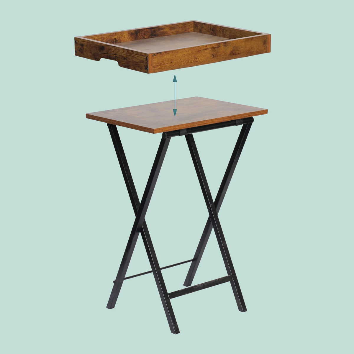 Foldable Sofa Side Table – Removable Tray, Industrial