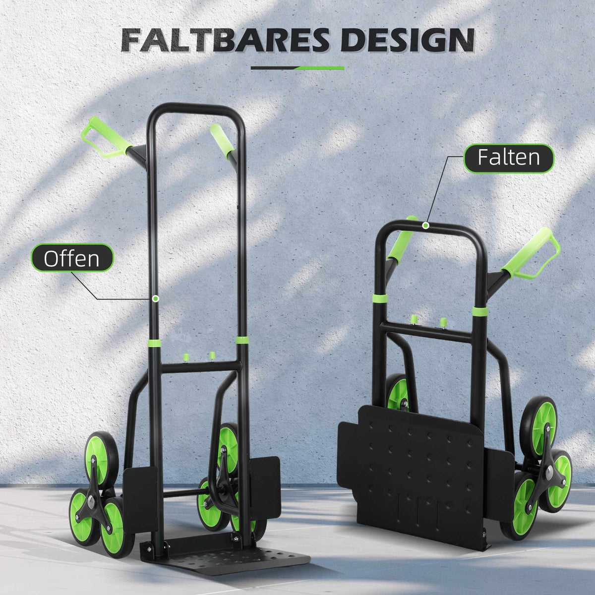 Foldable Stair Climbing Hand Truck, Steel Frame, 120kg Capacity