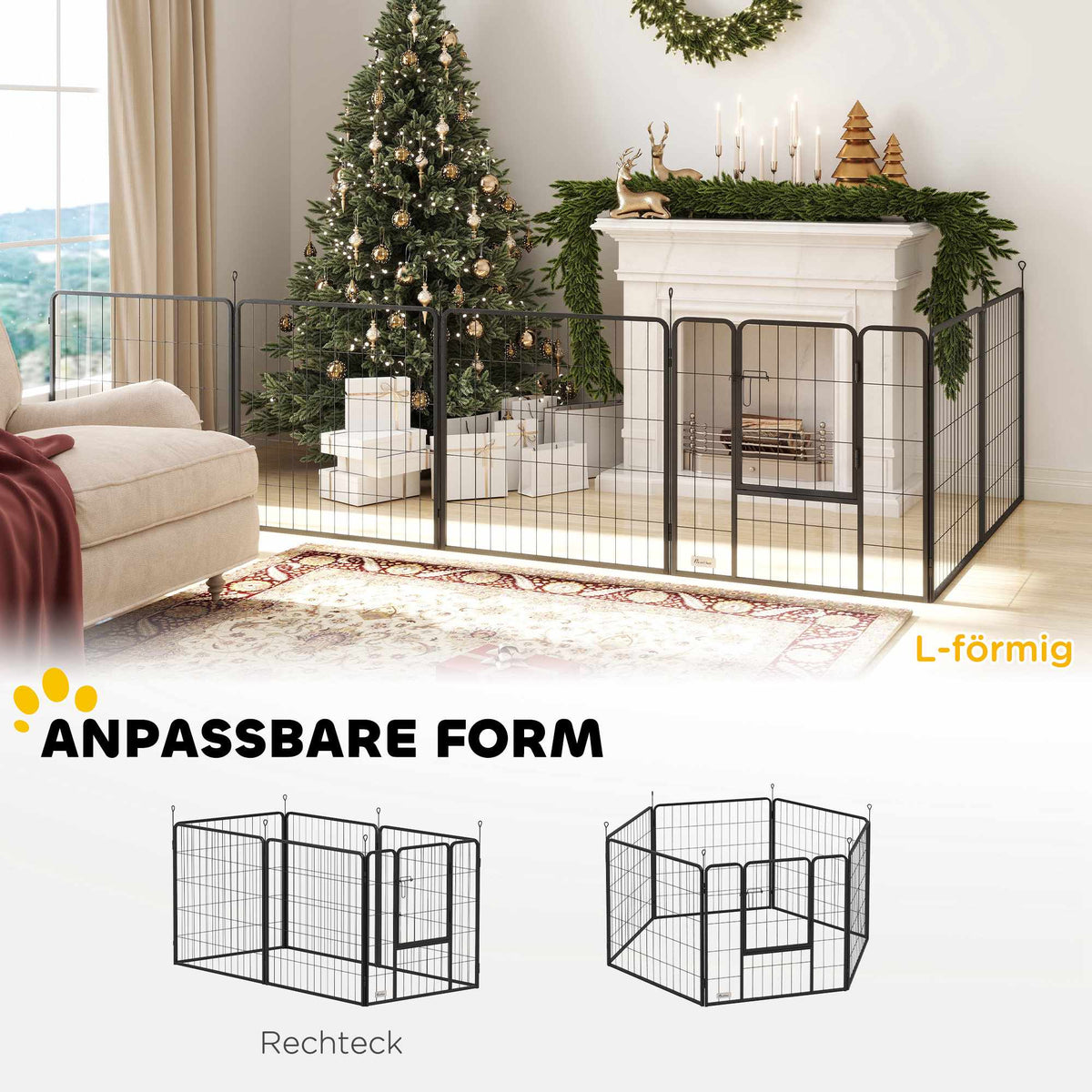 Foldable Steel Pet Playpen, 6 Panels, Grey