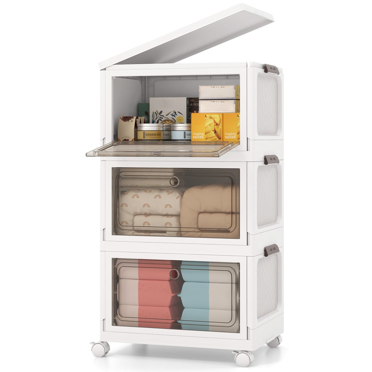 Foldable Storage Box Set with Lids, 3-Pack, 105L, White