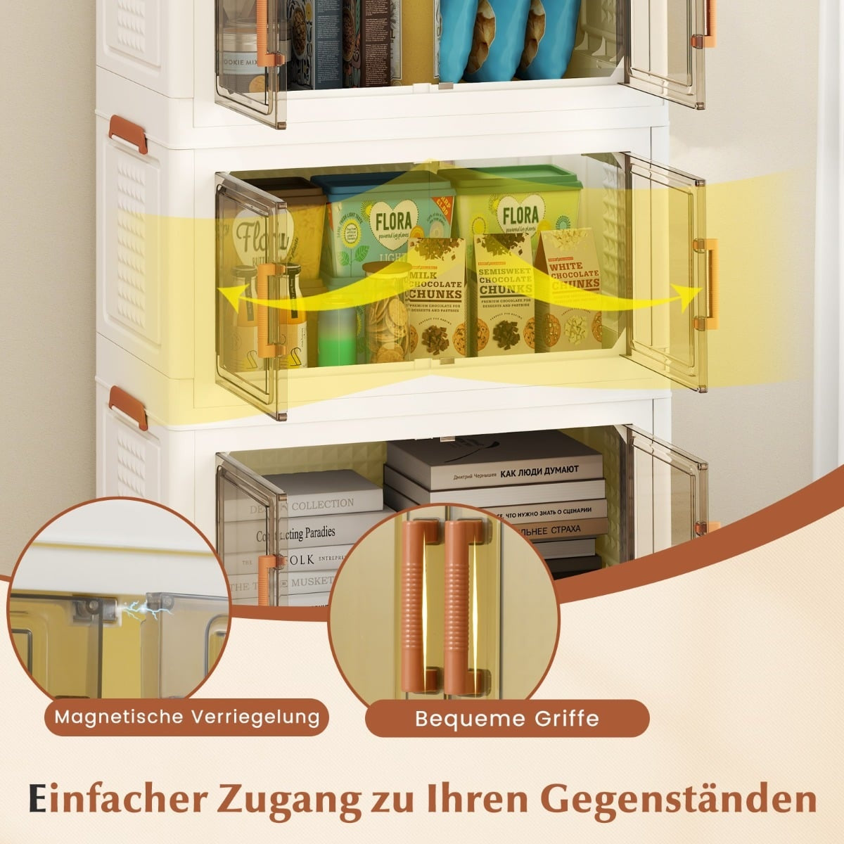 Foldable Storage Box with Lid, Wheels, Clear Doors, 210L