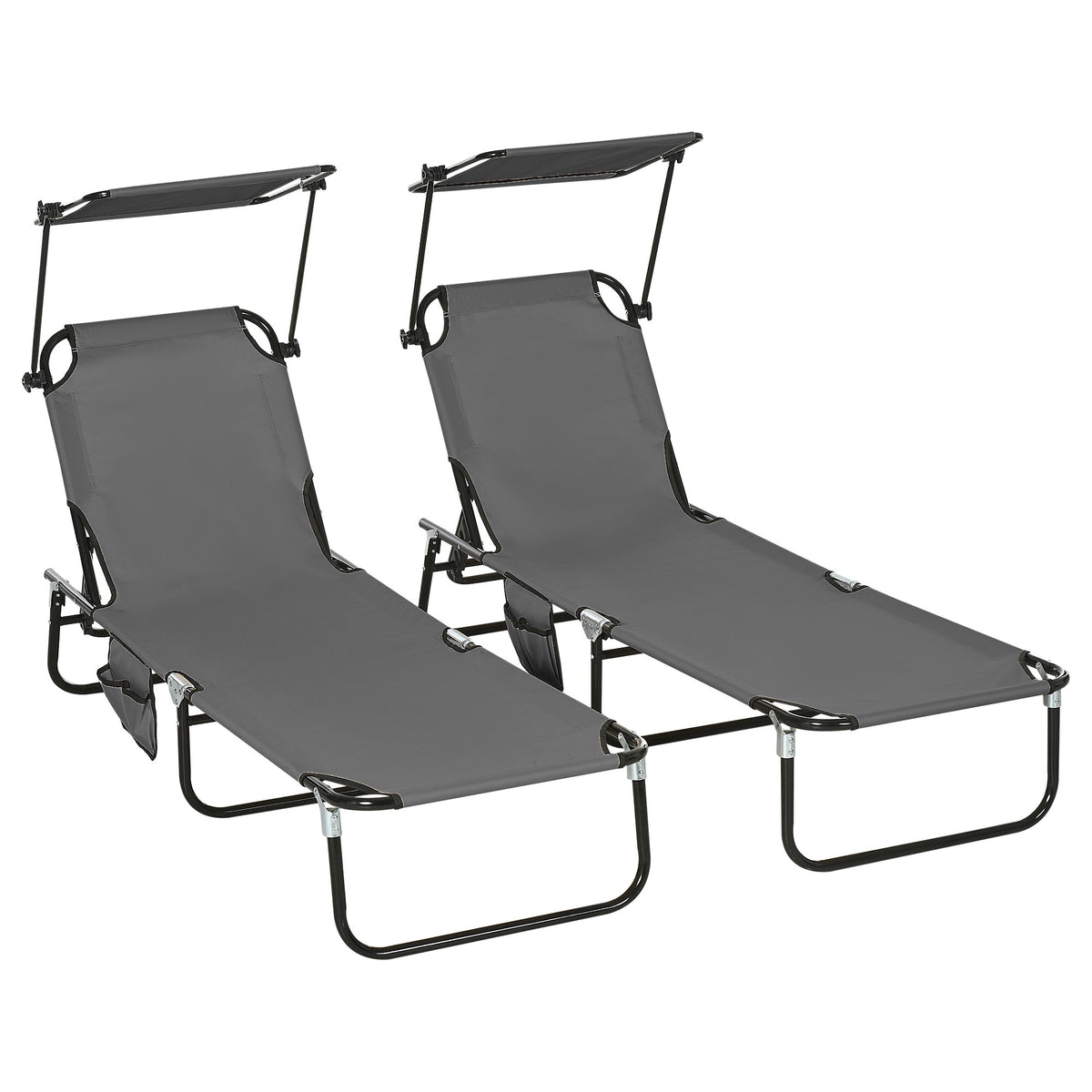 Foldable Sun Lounger Set with Canopy, 5-Position Backrest