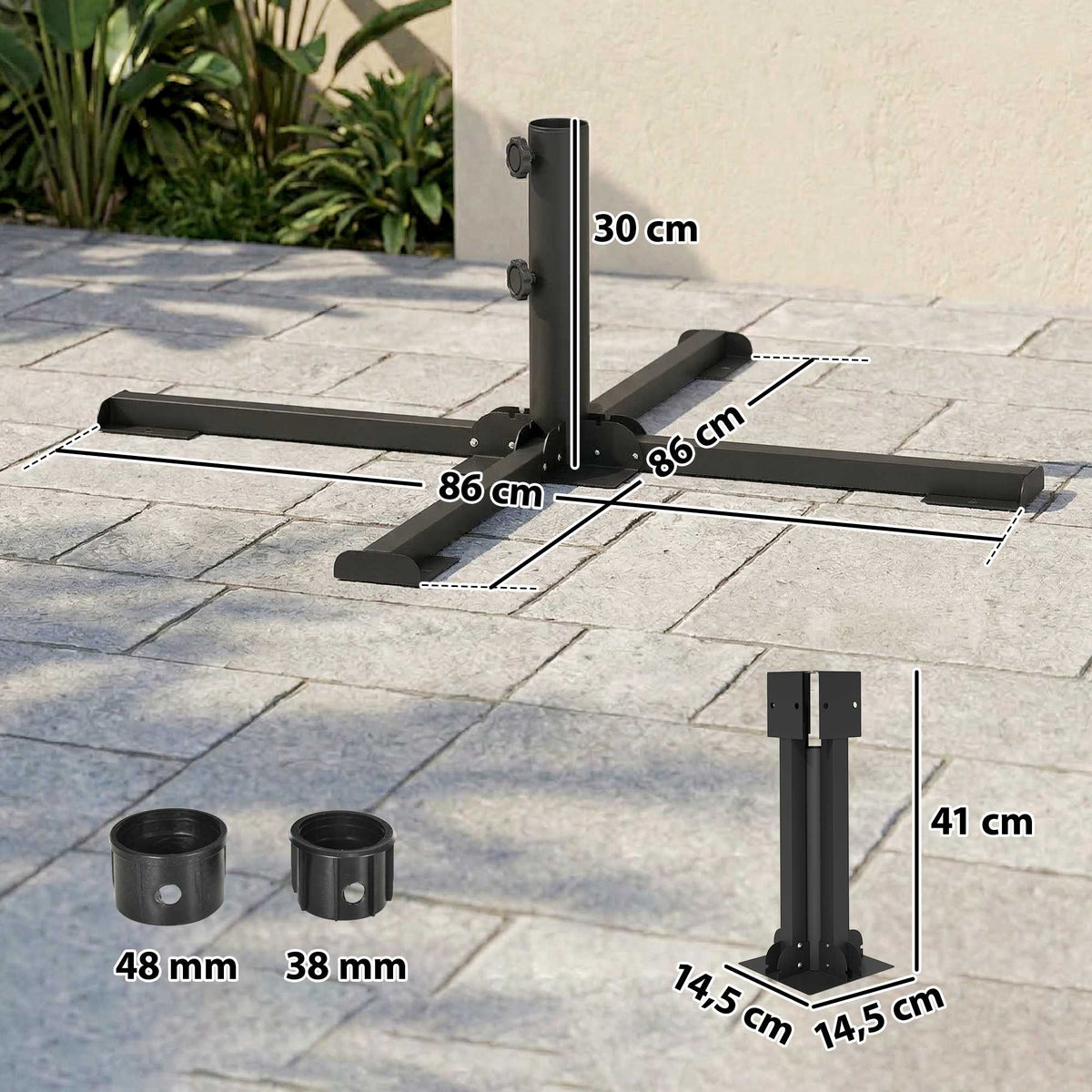 Foldable Umbrella Stand, Fits 38/48mm Poles, Dark Grey