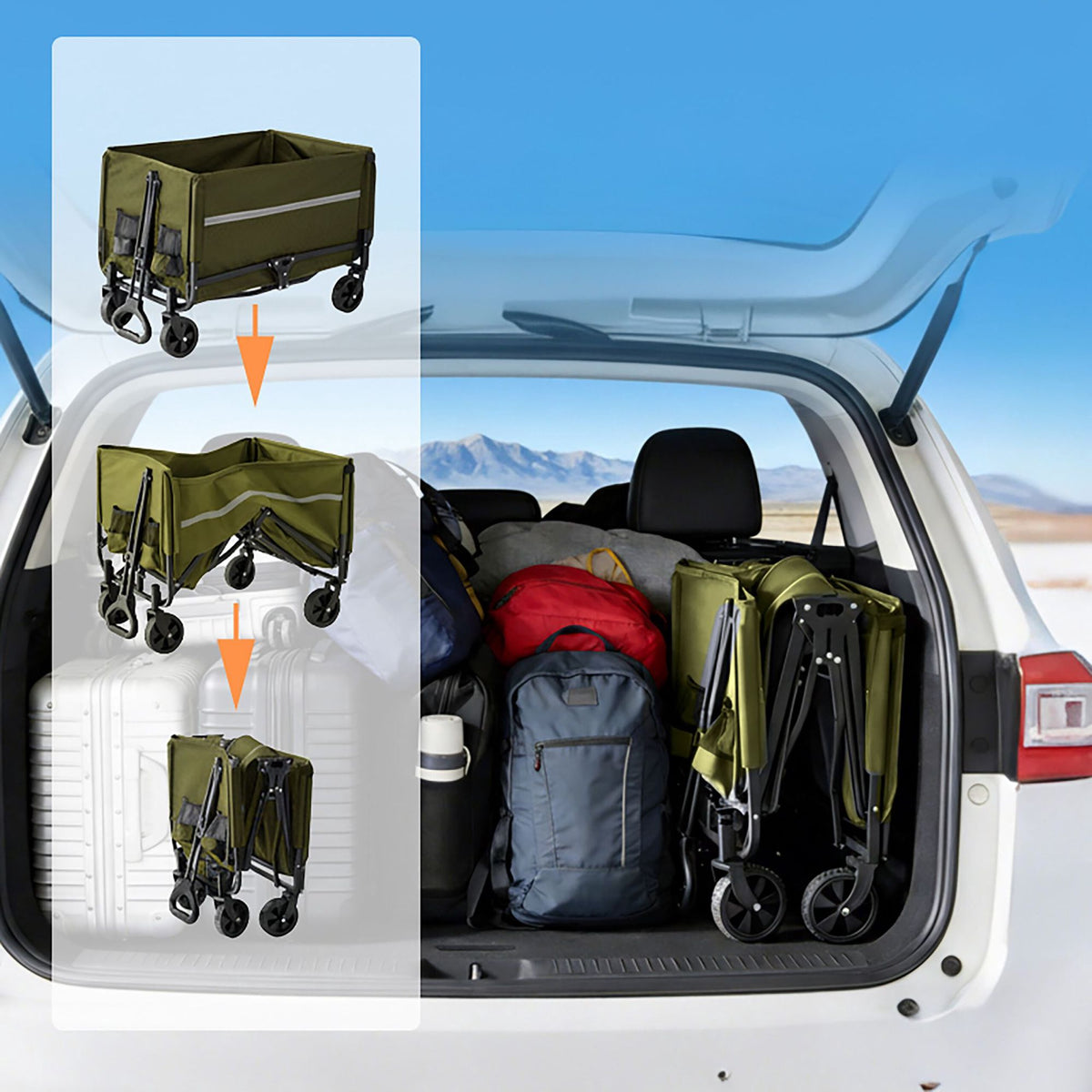 Foldable Wagon with Tailgate – Waterproof, High Capacity