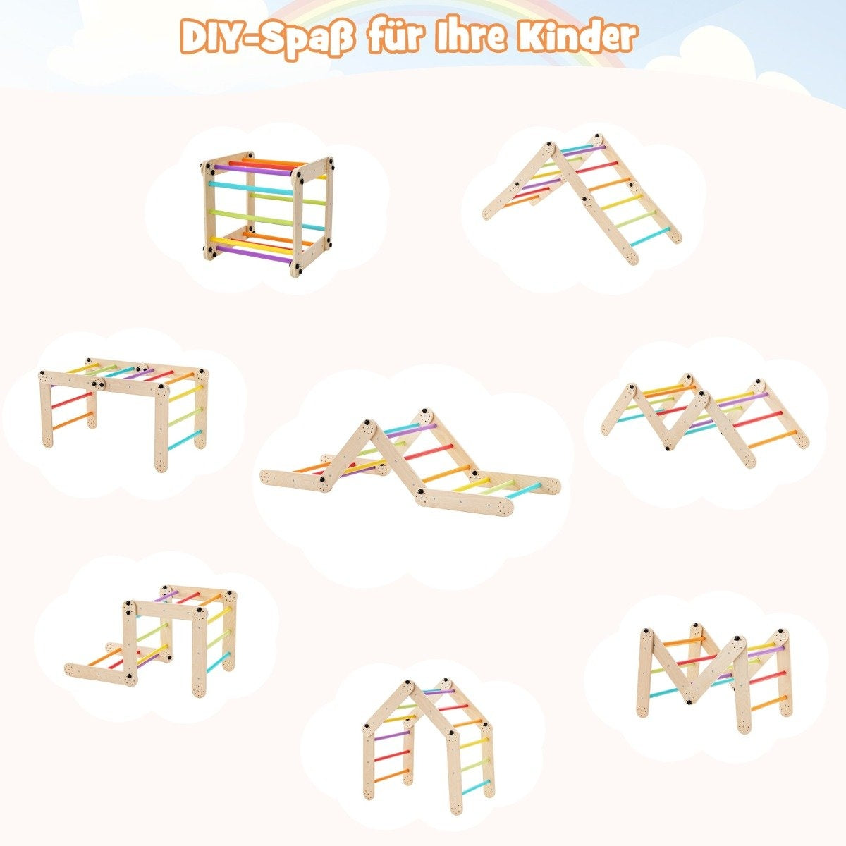 Foldable Wooden Climber Toys with Adjustable & Reversible Ramp Montessori Climbing Set
