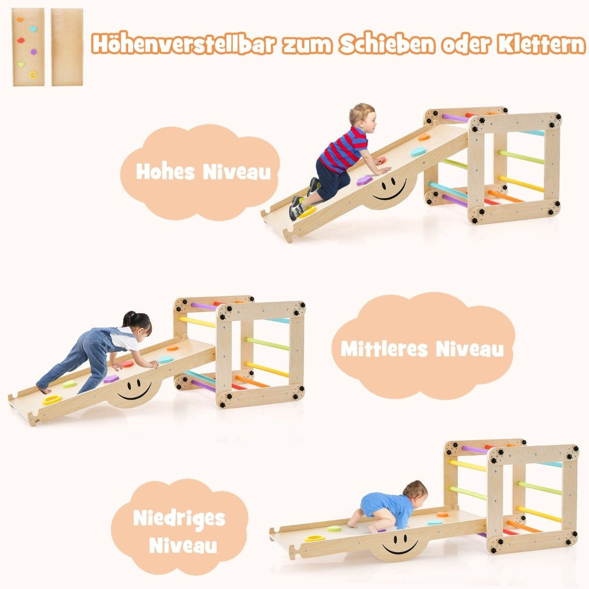 Foldable Wooden Climber Toys with Adjustable & Reversible Ramp Montessori Climbing Set