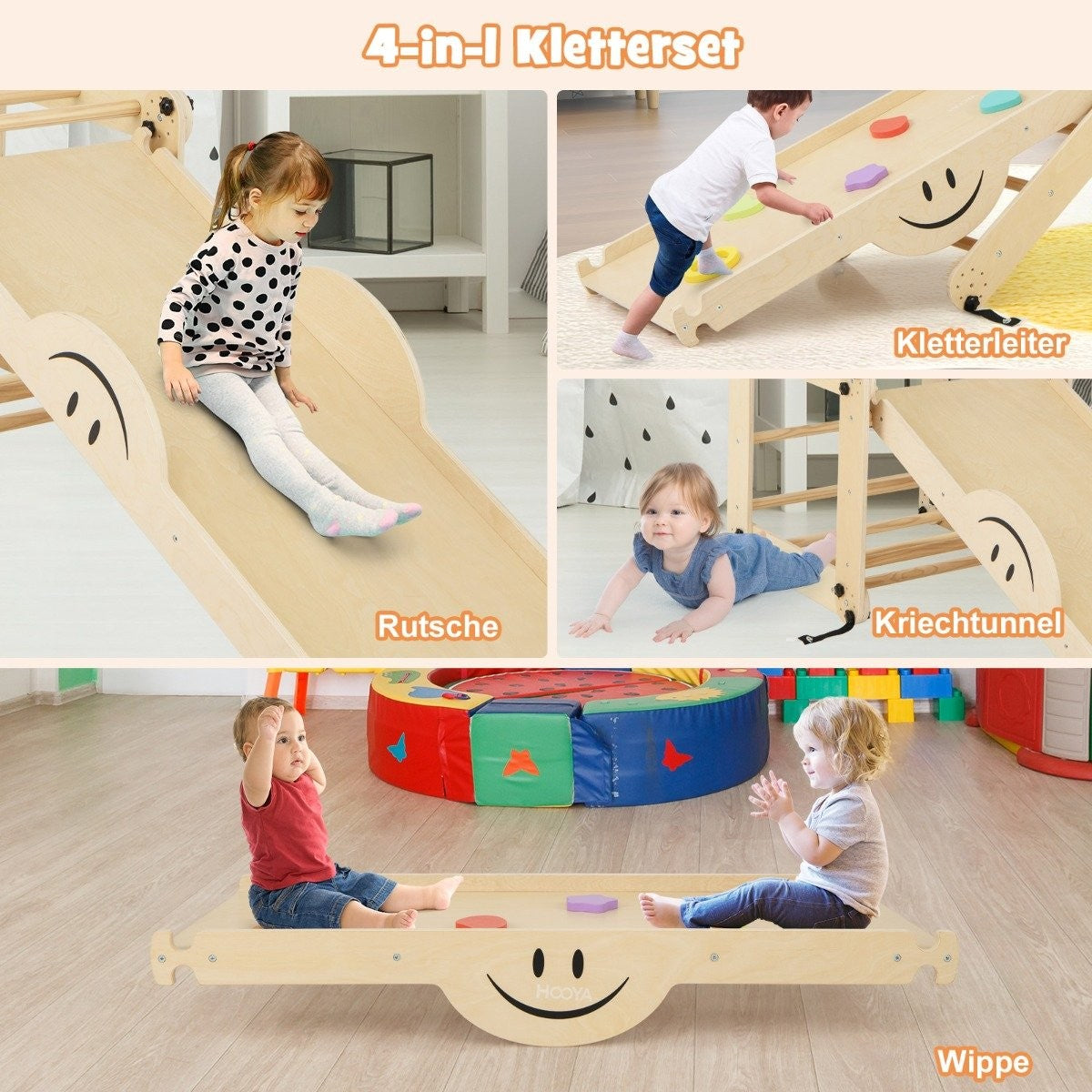 Foldable Wooden Climber Toys with Adjustable & Reversible Ramp Montessori Climbing Set Natural