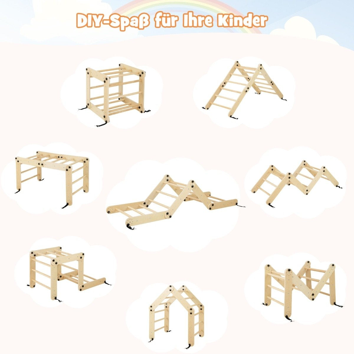 Foldable Wooden Climber Toys with Adjustable & Reversible Ramp Montessori Climbing Set Natural