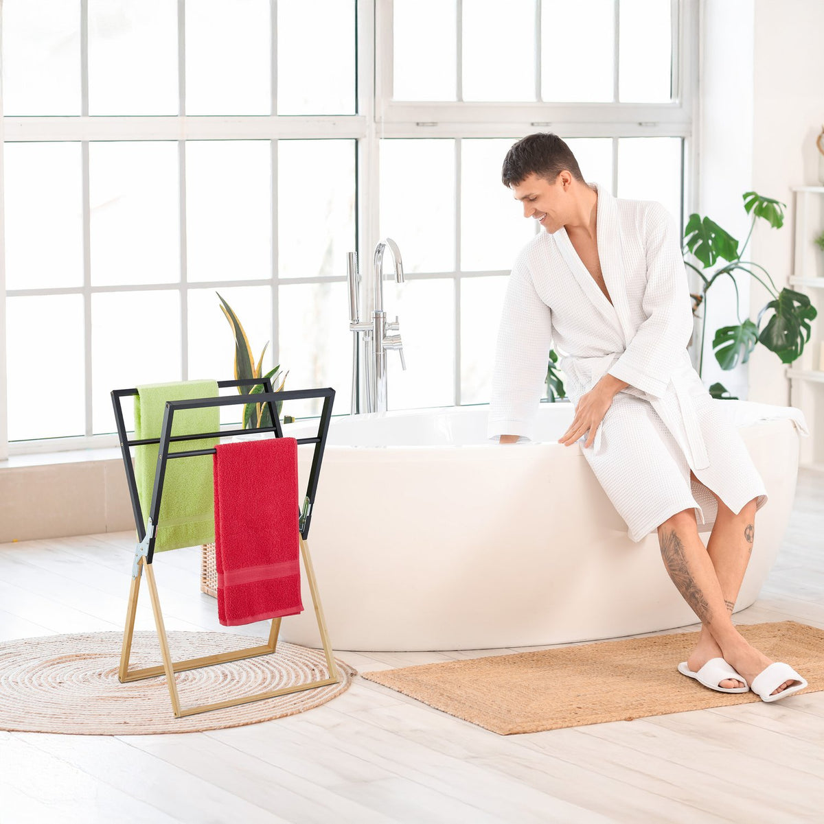 Foldable bamboo towel holder