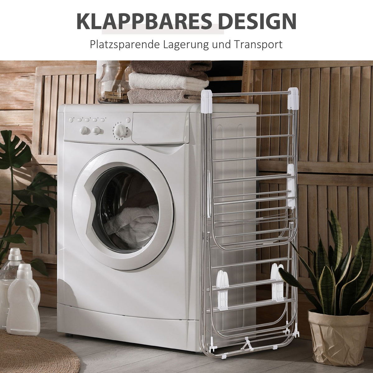 Foldable clothes airer 3 levels wing dryer stainless steel plastic silver/white 138x60.5x112cm