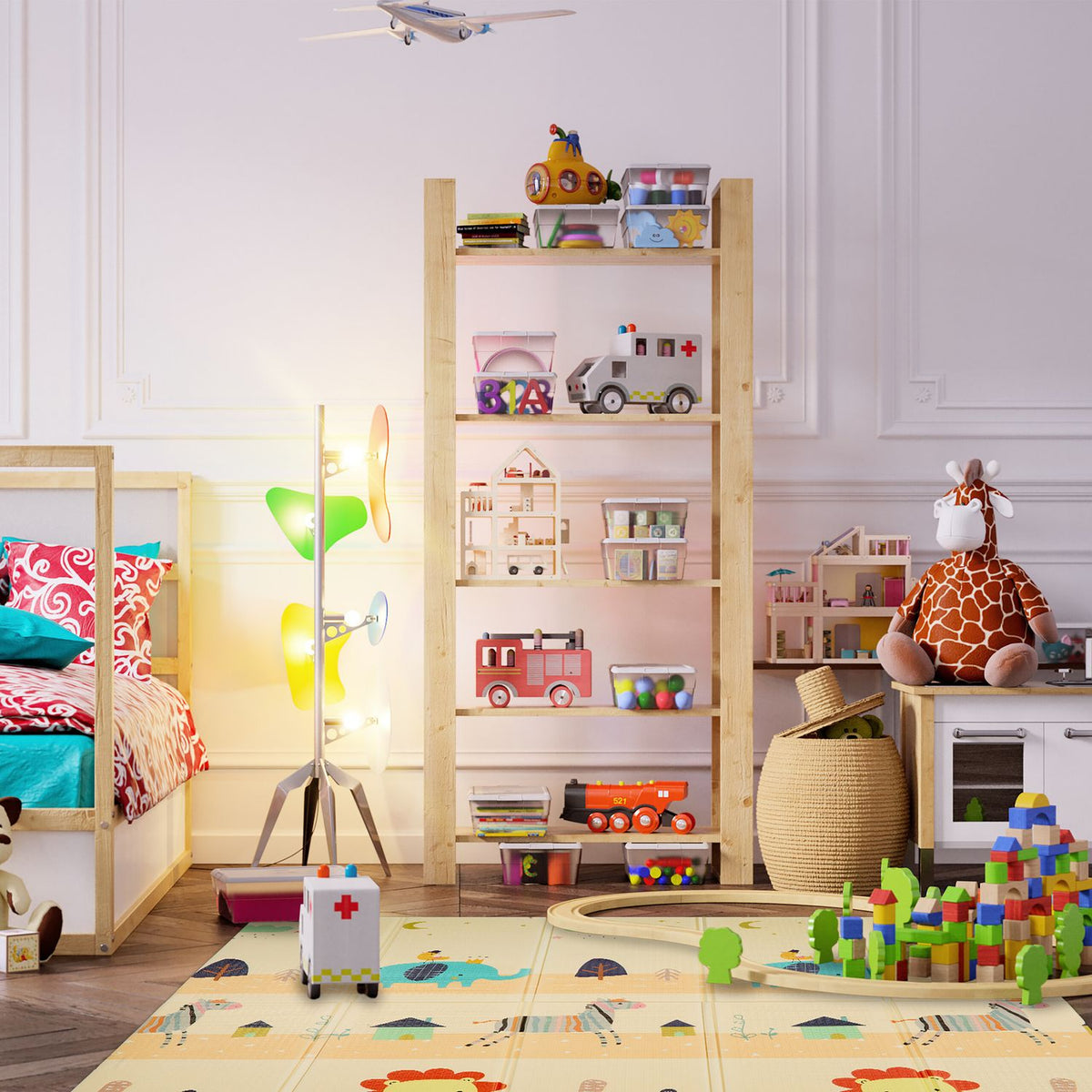 Foldable play mat animals and road