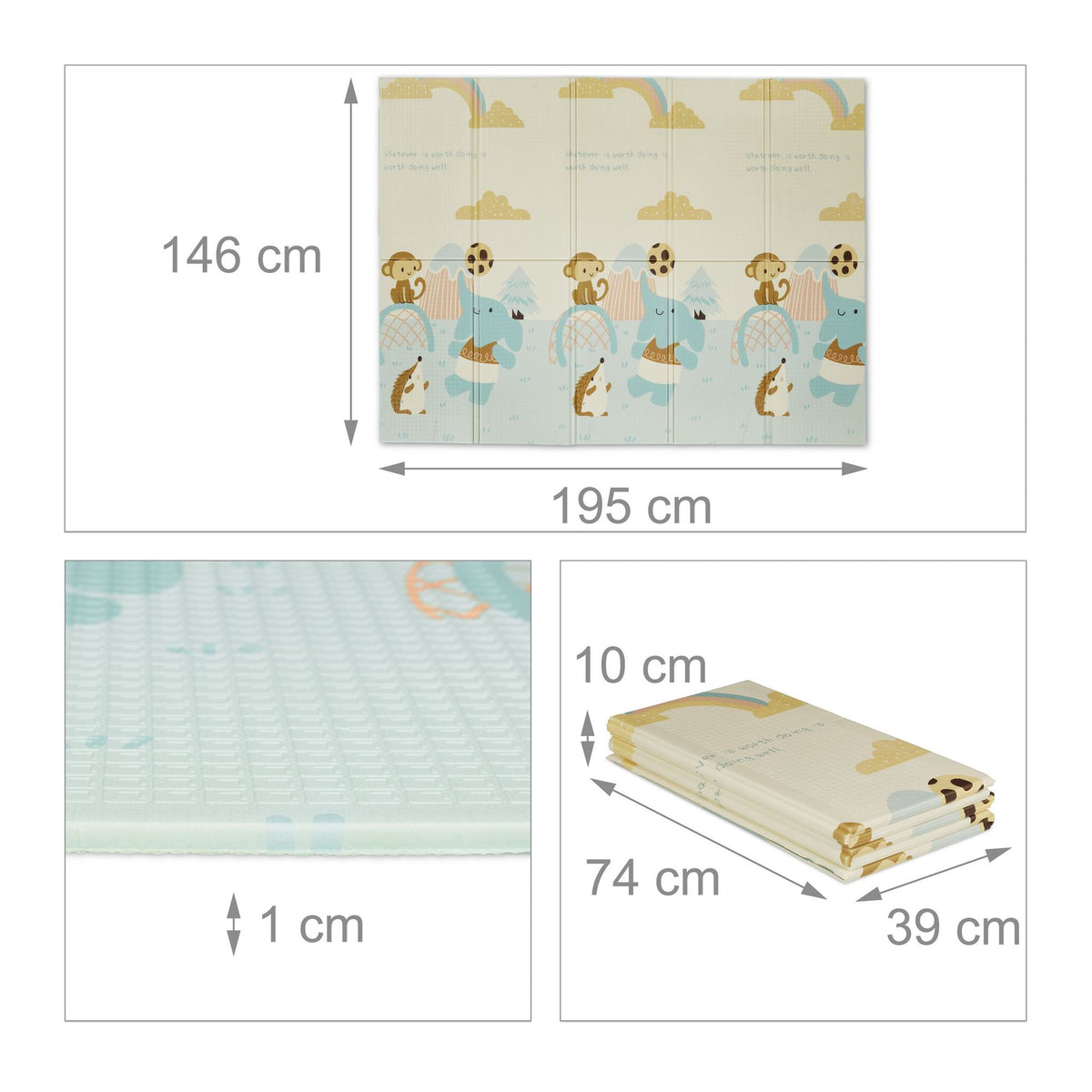 Foldable play mat with animal motifs