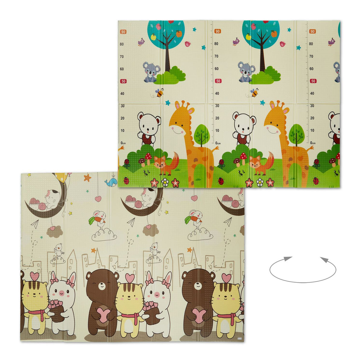 Foldable play mat with animal motifs