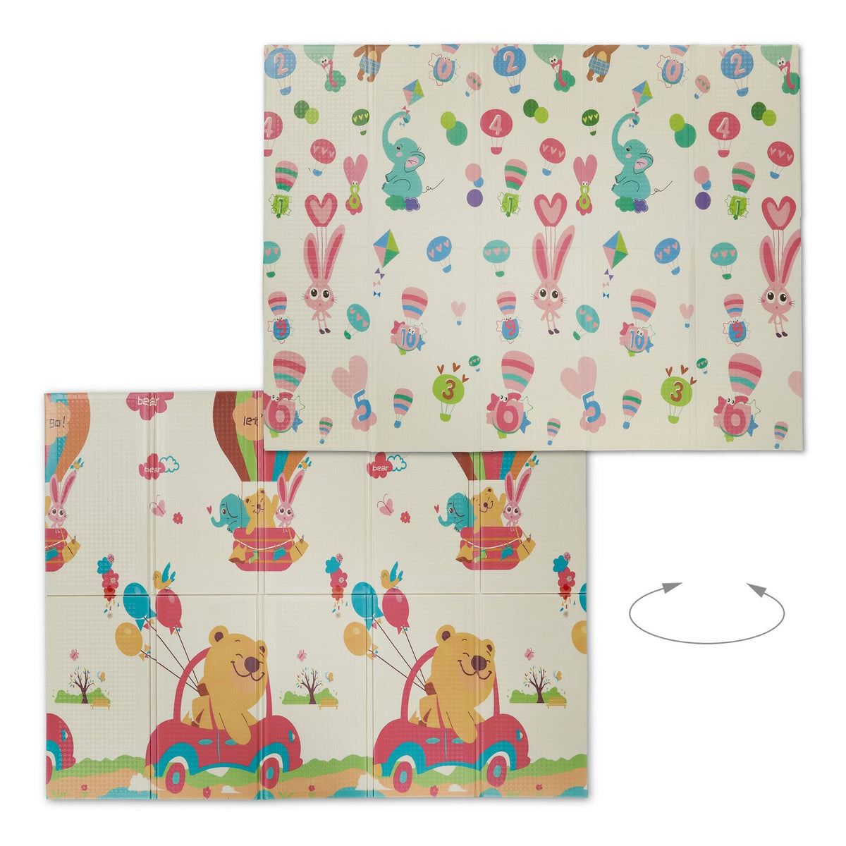 Foldable play mat with animal motifs