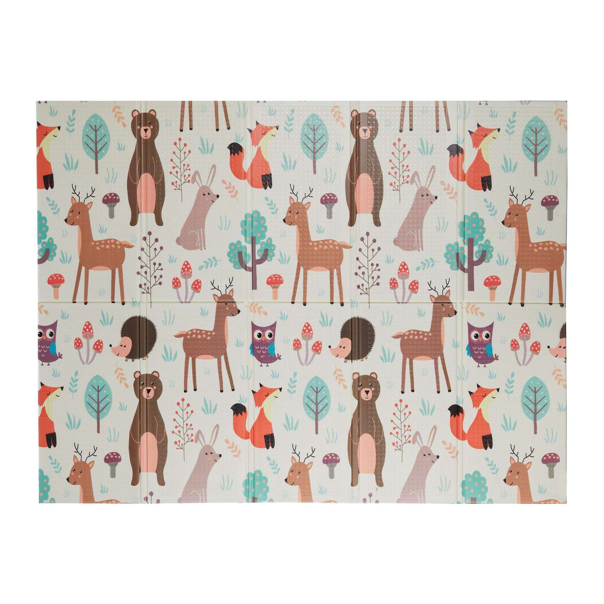 Foldable play mat with forest animals