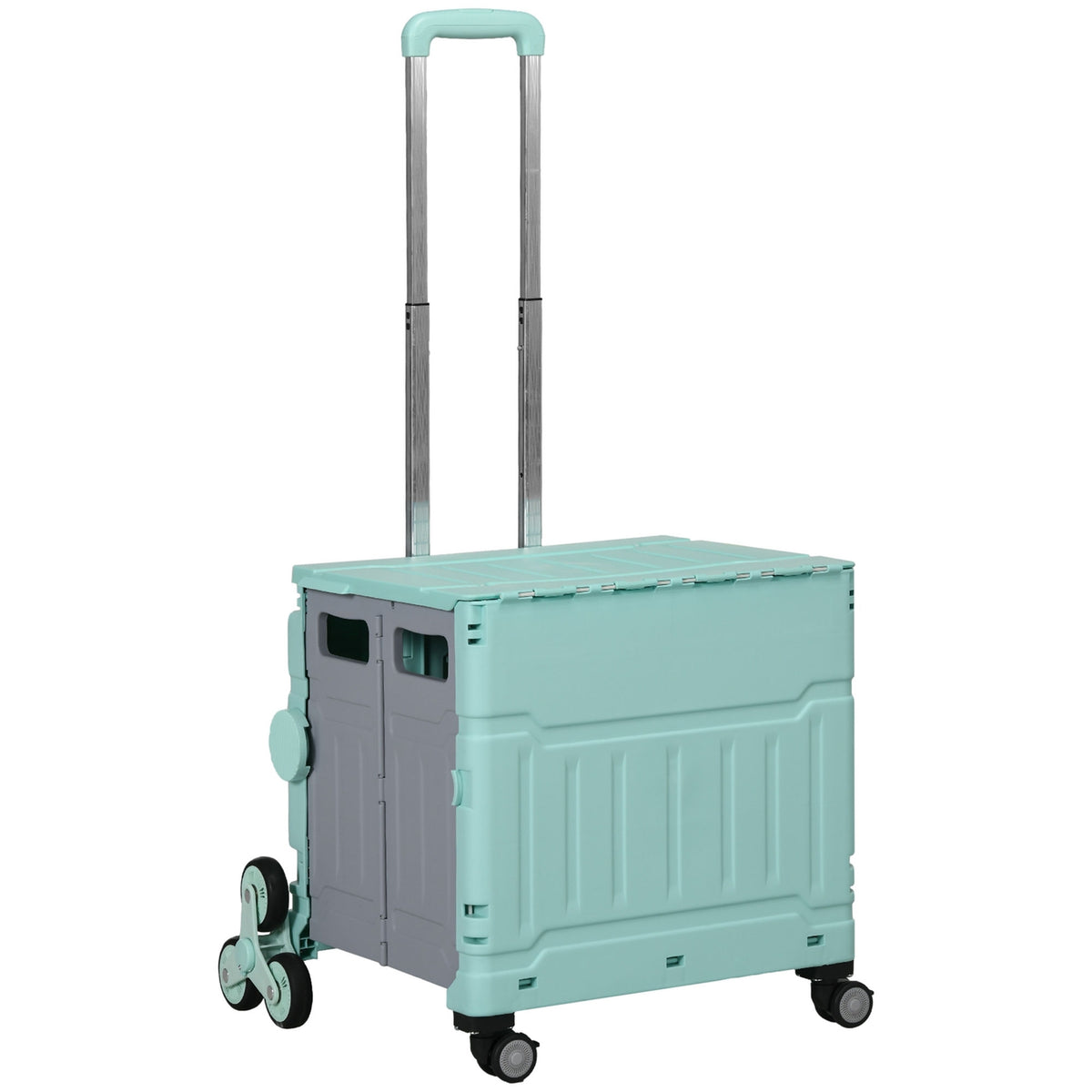 Foldable shopping trolley, portable up to 80 kg, shopping trolley with adjustable telescopic handle, lid, transport trolley, green