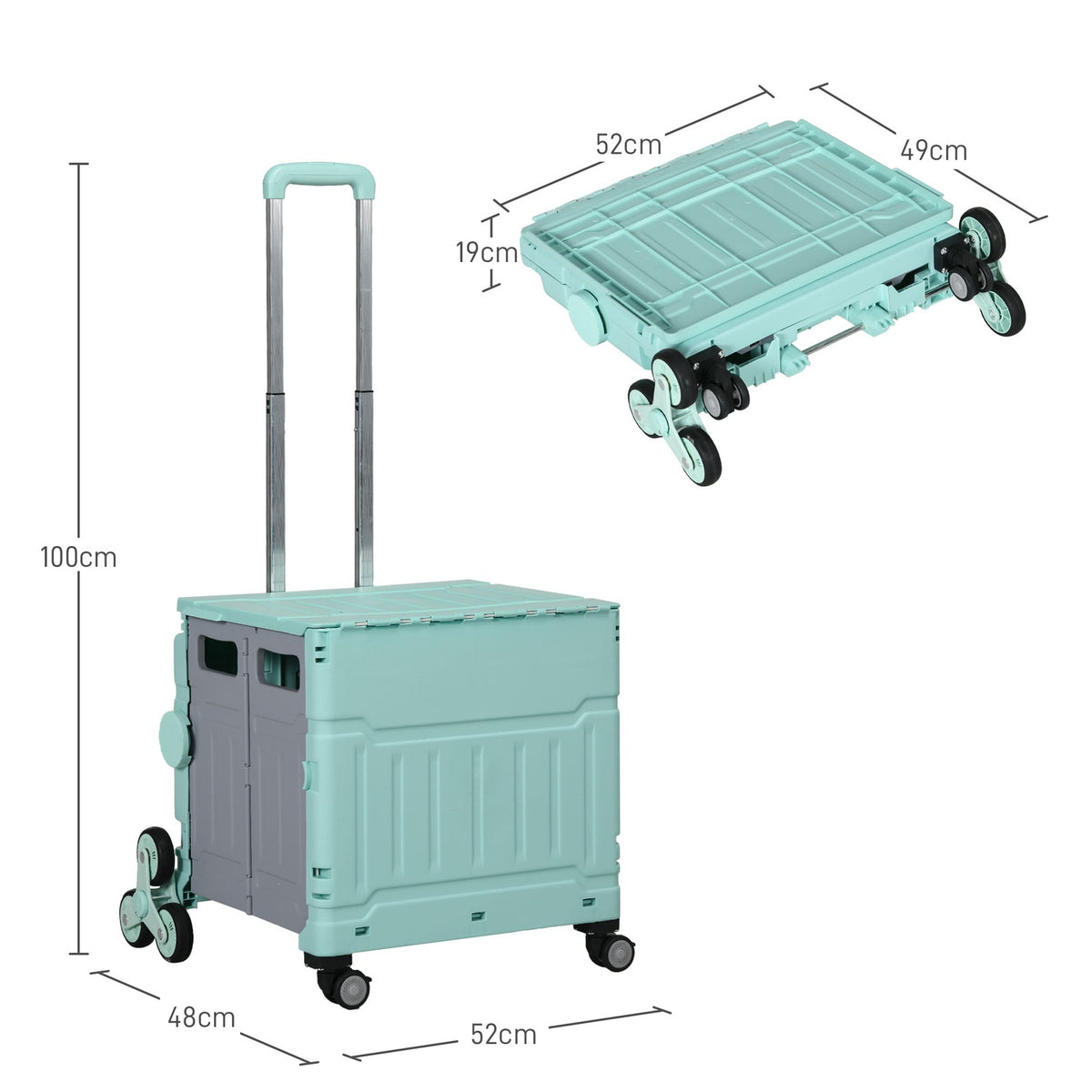 Foldable shopping trolley, portable up to 80 kg, shopping trolley with adjustable telescopic handle, lid, transport trolley, green