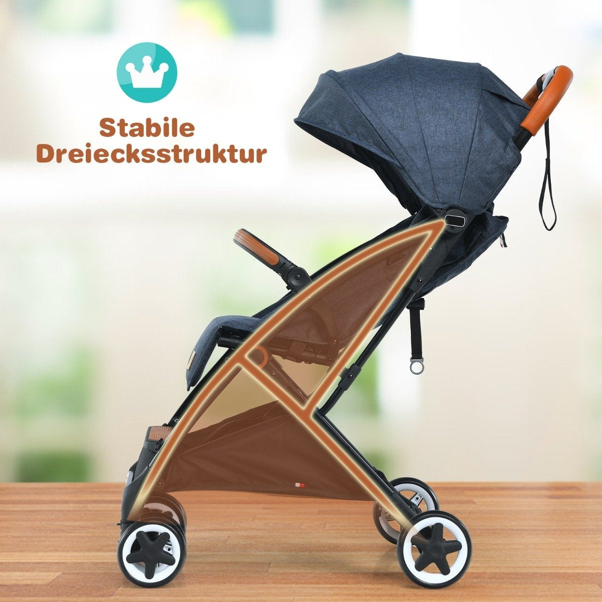 Foldable stroller with adjustable backrest & footrest & canopy blue