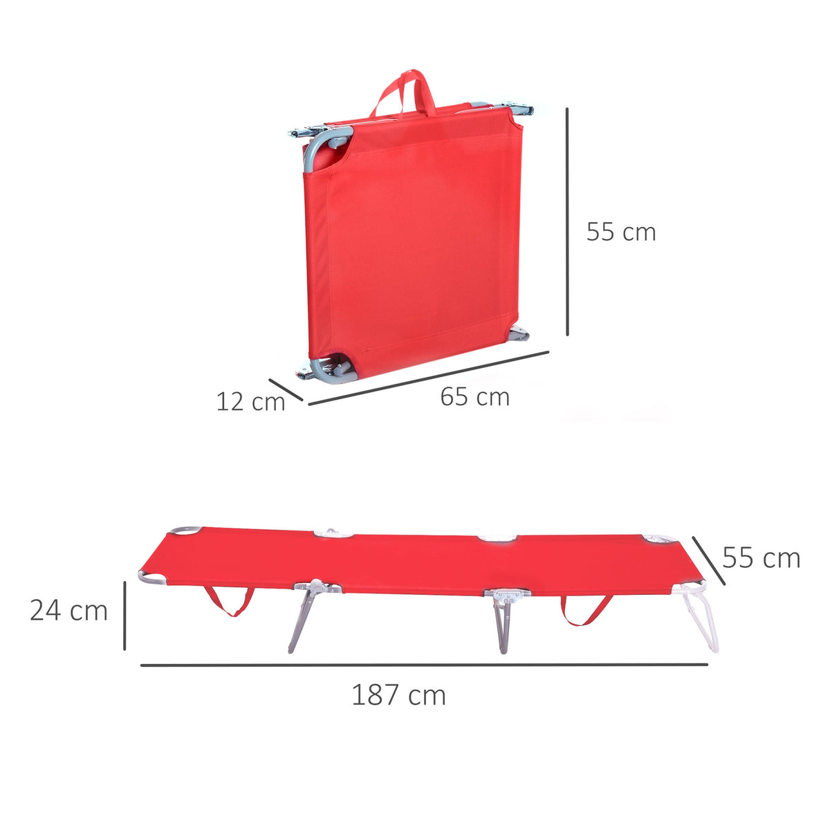 Foldable sun lounger with multi-adjustable backrest made of metal and polyester in red