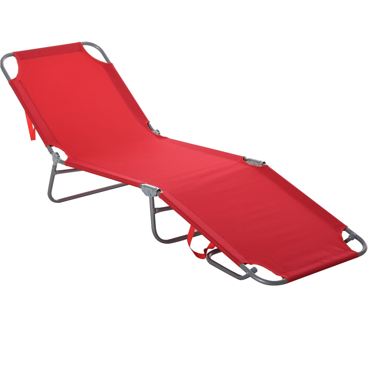 Foldable sun lounger with multi-adjustable backrest made of metal and polyester in red