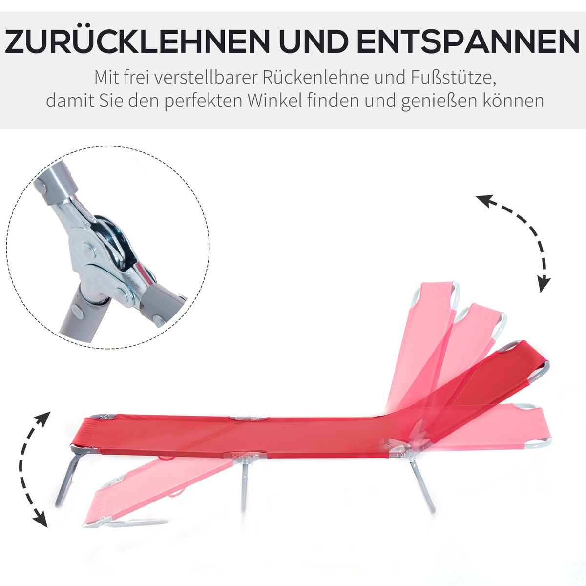 Foldable sun lounger with multi-adjustable backrest made of metal and polyester in red