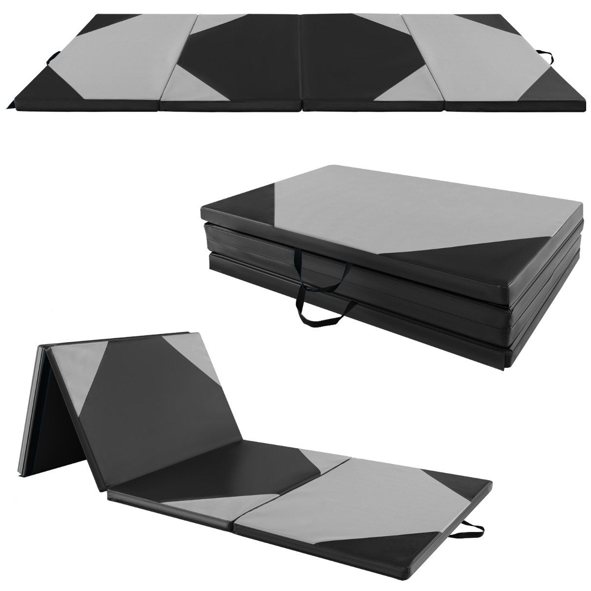Foldable training mat made of faux leather with Velcro fasteners & Carrying handles 300 x 117 x 5 cm-gray