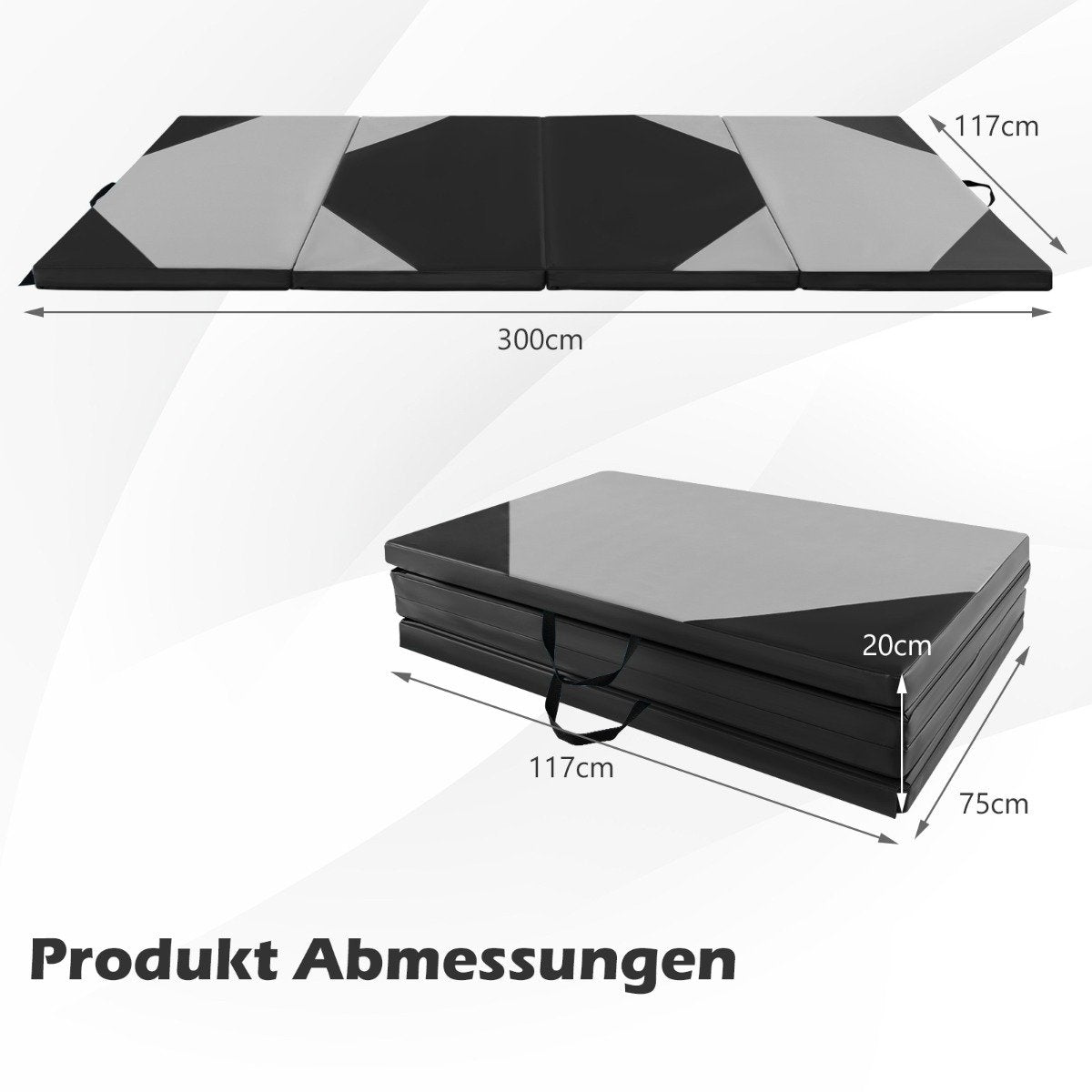 Foldable training mat made of faux leather with Velcro fasteners & Carrying handles 300 x 117 x 5 cm-gray