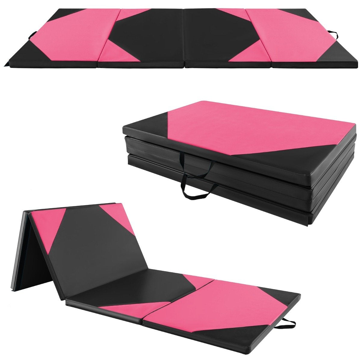 Foldable training mat made of faux leather with Velcro fasteners & Carrying handles 300 x 117 x 5 cm pink