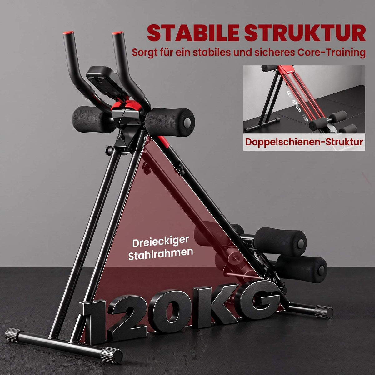 Folding Ab Trainer with LCD Display, Steel, Red, 120 kg Capacity