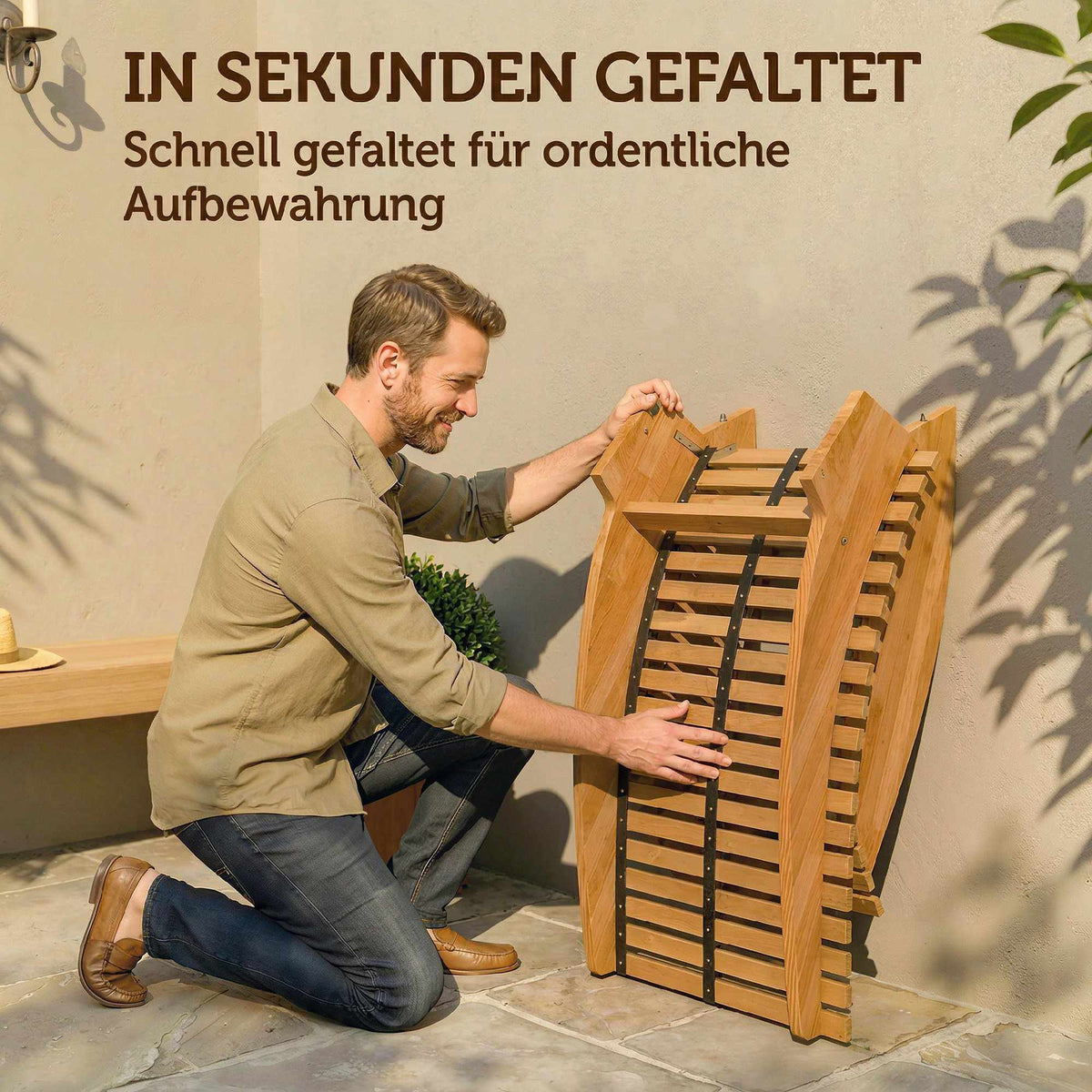 Folding Acacia Wood Sun Lounger, Ergonomic S-Shape Design