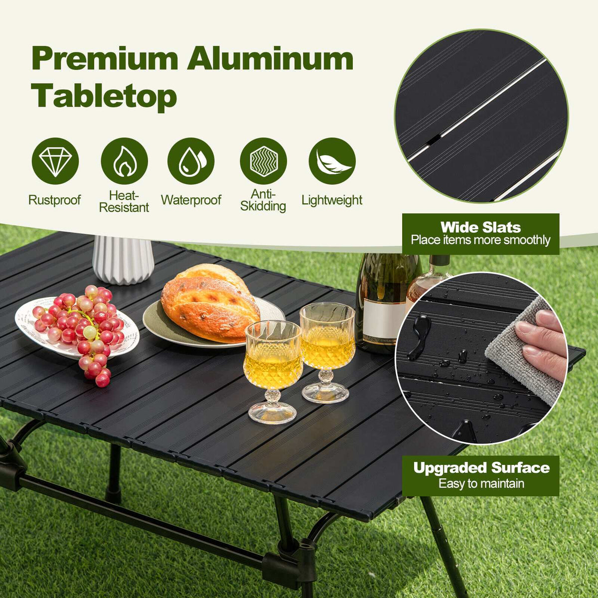 Folding Aluminum Camping Table – Adjustable Height, Carry Bag