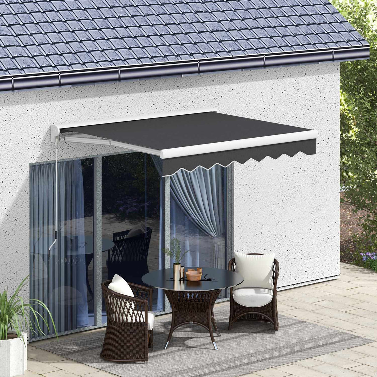 Folding Arm Awning 2.5X2M Electric Awning With Hand Crank And Remote Control, Wall Mounting Sun Canopy, Aluminum, Grey