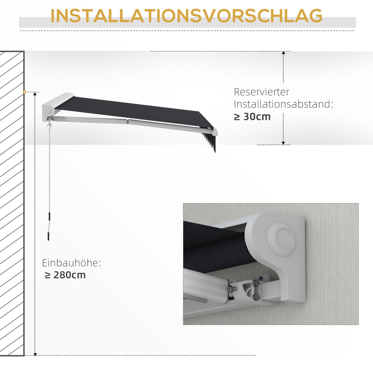 Folding Arm Awning 2.5X2M Electric Awning With Hand Crank And Remote Control, Wall Mounting Sun Canopy, Aluminum, Grey